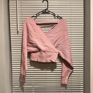 Pink Ribbed Wrap Top